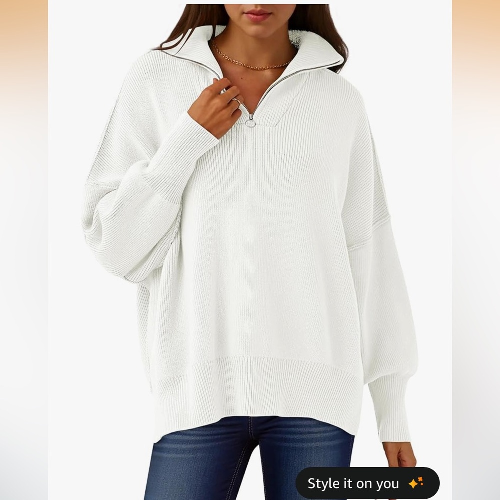 Anrabess oversized quarter zip pullover sweater